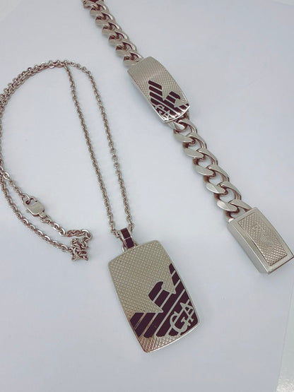 MEN'S STAINLESS STEEL PENDANT AND BRACELET SET