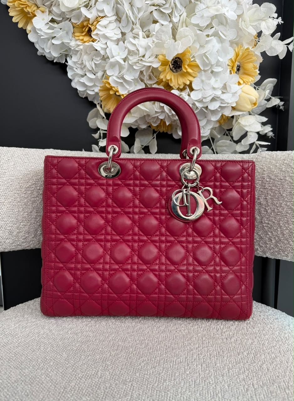 RED LAMBSKIN CANNAGE LARGE LADY DIOR BAG