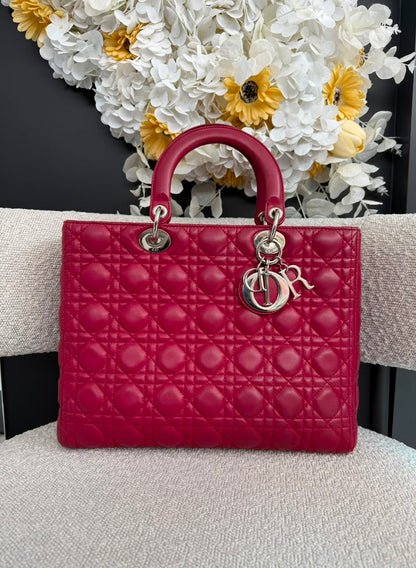 RED LAMBSKIN CANNAGE LARGE LADY DIOR BAG