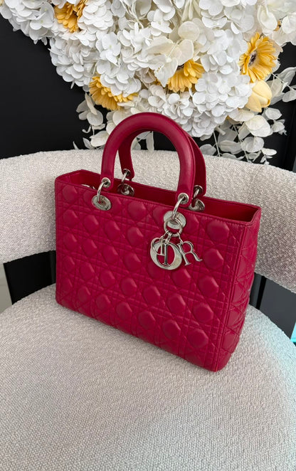 RED LAMBSKIN CANNAGE LARGE LADY DIOR BAG