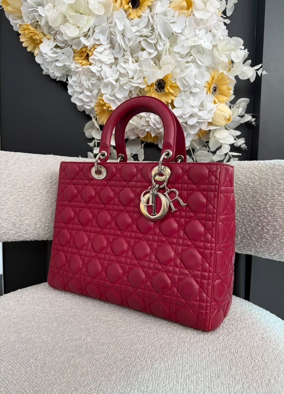 RED LAMBSKIN CANNAGE LARGE LADY DIOR BAG