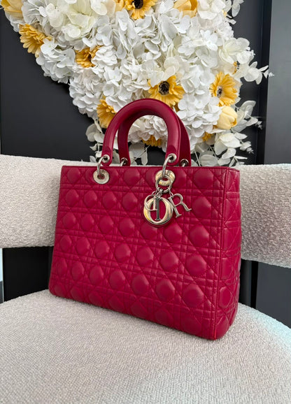 RED LAMBSKIN CANNAGE LARGE LADY DIOR BAG