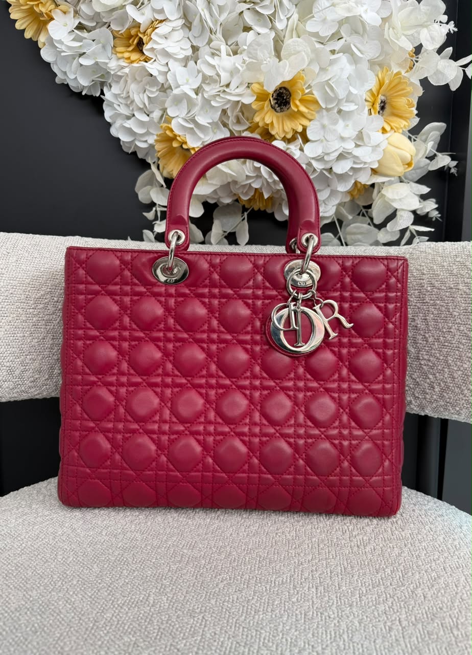 RED LAMBSKIN CANNAGE LARGE LADY DIOR BAG