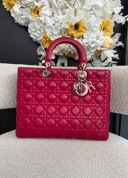 RED LAMBSKIN CANNAGE LARGE LADY DIOR BAG