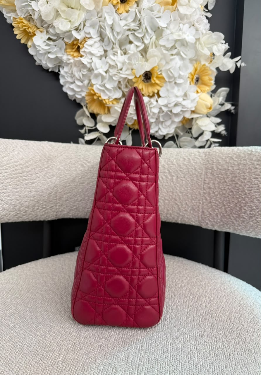 RED LAMBSKIN CANNAGE LARGE LADY DIOR BAG