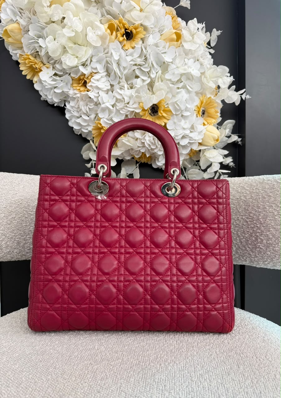 RED LAMBSKIN CANNAGE LARGE LADY DIOR BAG