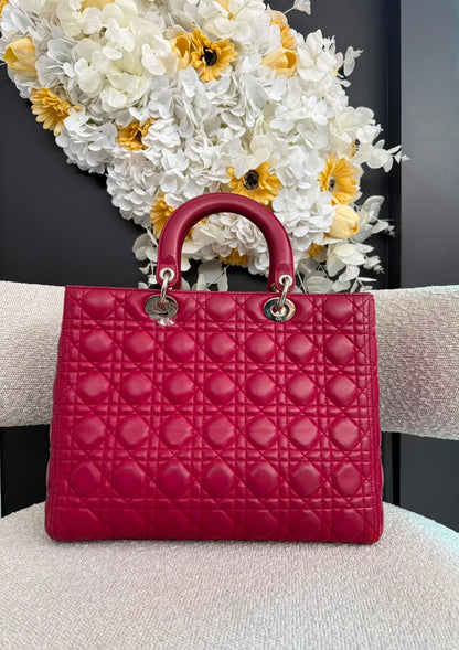 RED LAMBSKIN CANNAGE LARGE LADY DIOR BAG
