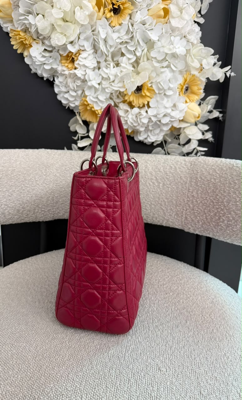 RED LAMBSKIN CANNAGE LARGE LADY DIOR BAG