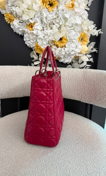RED LAMBSKIN CANNAGE LARGE LADY DIOR BAG