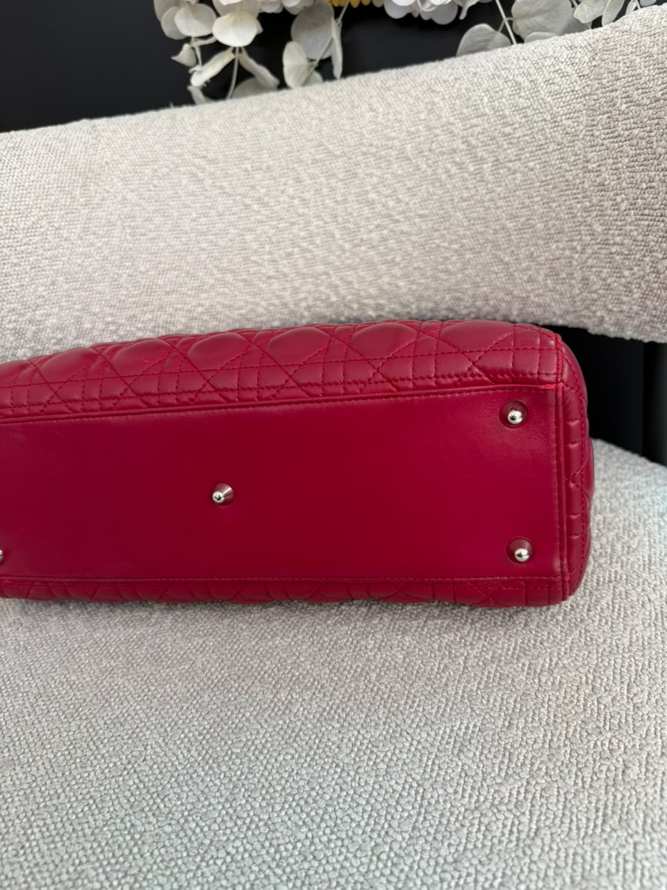 RED LAMBSKIN CANNAGE LARGE LADY DIOR BAG