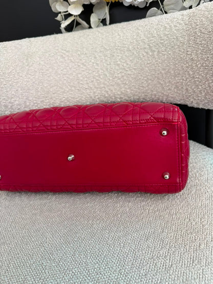 RED LAMBSKIN CANNAGE LARGE LADY DIOR BAG