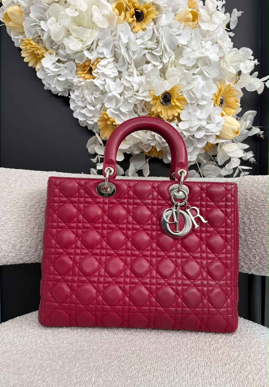 RED LAMBSKIN CANNAGE LARGE LADY DIOR BAG