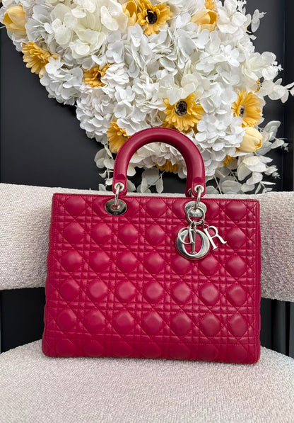 RED LAMBSKIN CANNAGE LARGE LADY DIOR BAG