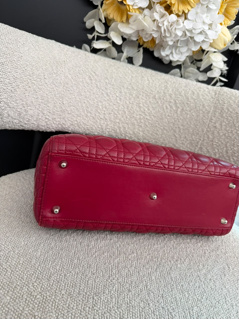 RED LAMBSKIN CANNAGE LARGE LADY DIOR BAG