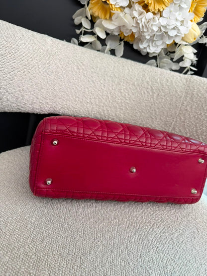 RED LAMBSKIN CANNAGE LARGE LADY DIOR BAG