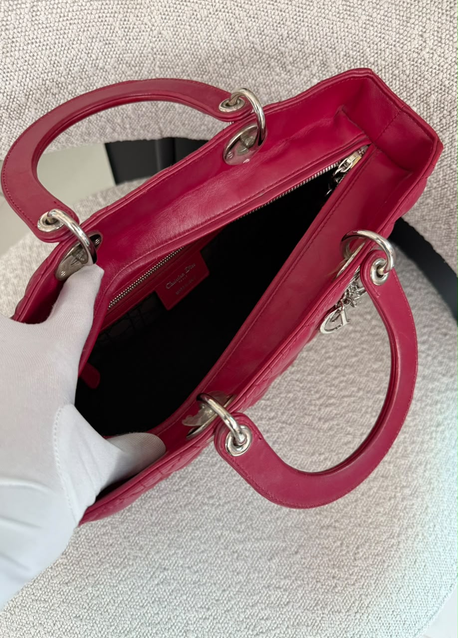 RED LAMBSKIN CANNAGE LARGE LADY DIOR BAG
