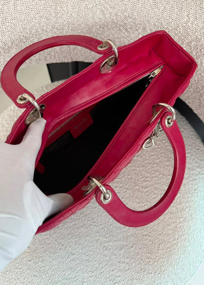 RED LAMBSKIN CANNAGE LARGE LADY DIOR BAG