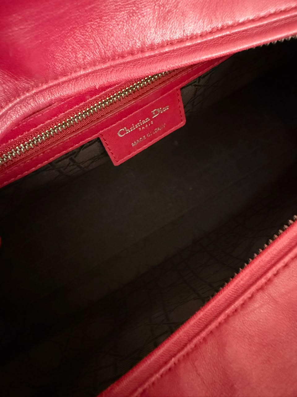 RED LAMBSKIN CANNAGE LARGE LADY DIOR BAG