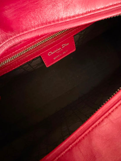 RED LAMBSKIN CANNAGE LARGE LADY DIOR BAG