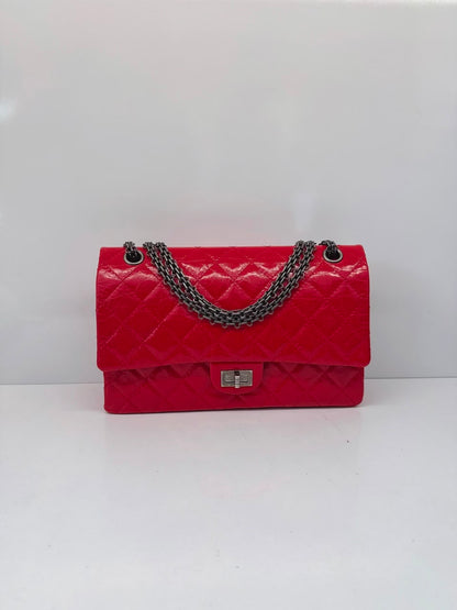 RED SHINY AGED CALFSKIN 2.55 REISSUE DOUBLE FLAP BAG