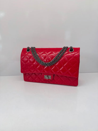 RED SHINY AGED CALFSKIN 2.55 REISSUE DOUBLE FLAP BAG