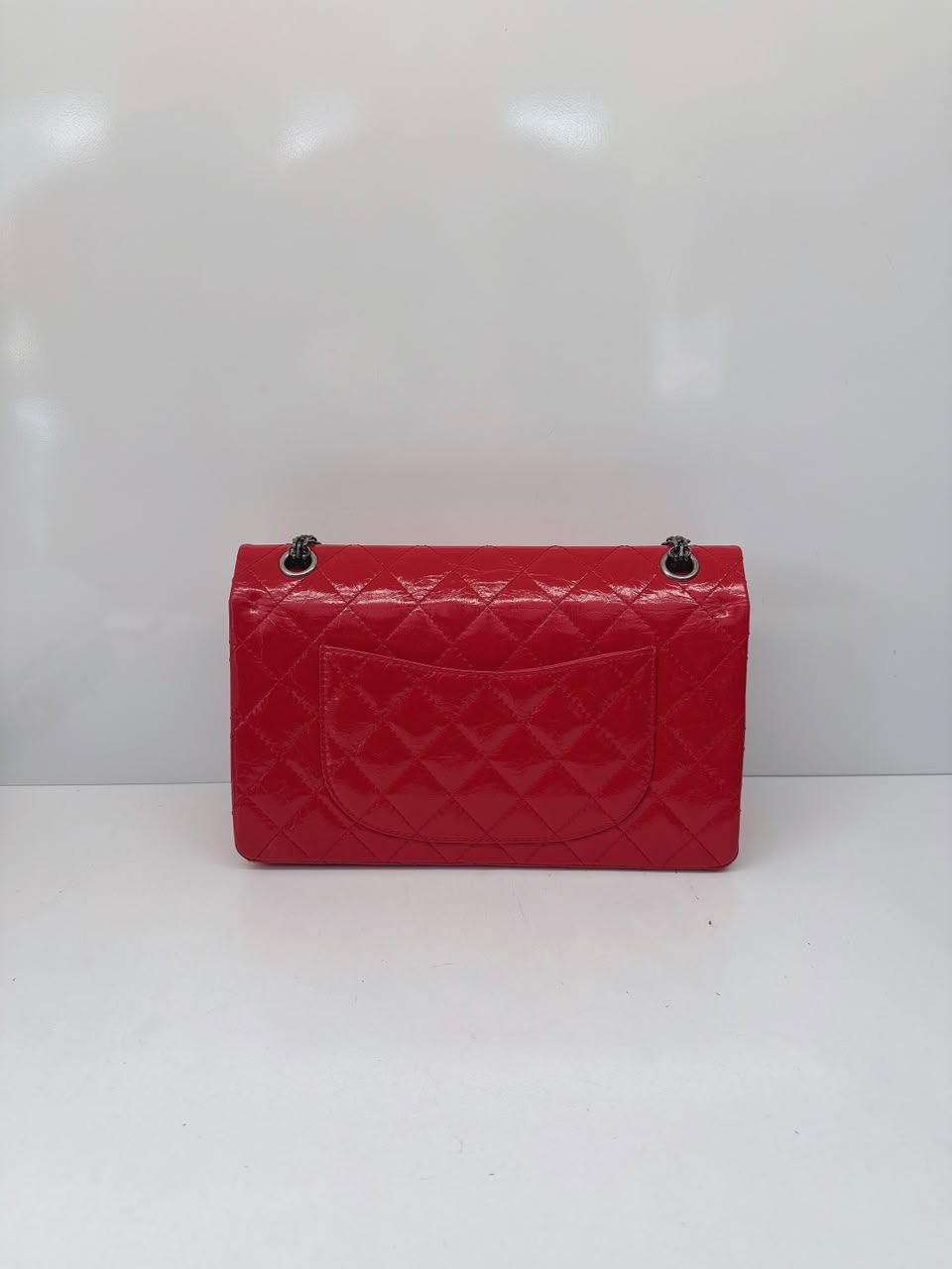 RED SHINY AGED CALFSKIN 2.55 REISSUE DOUBLE FLAP BAG