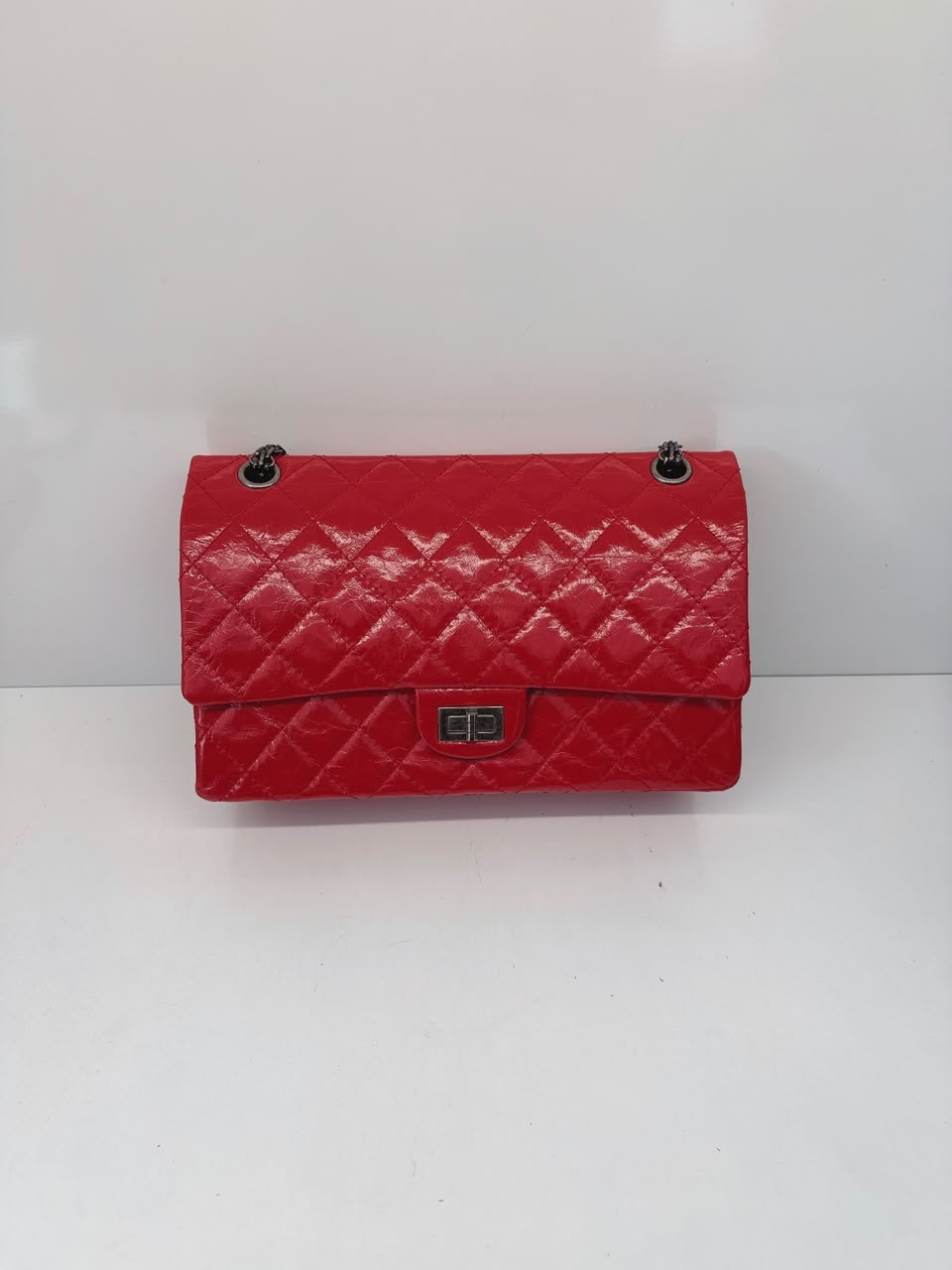 RED SHINY AGED CALFSKIN 2.55 REISSUE DOUBLE FLAP BAG