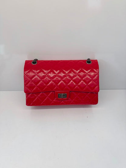 RED SHINY AGED CALFSKIN 2.55 REISSUE DOUBLE FLAP BAG