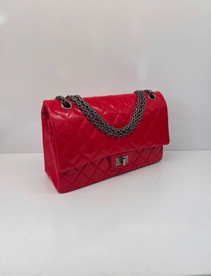 RED SHINY AGED CALFSKIN 2.55 REISSUE DOUBLE FLAP BAG