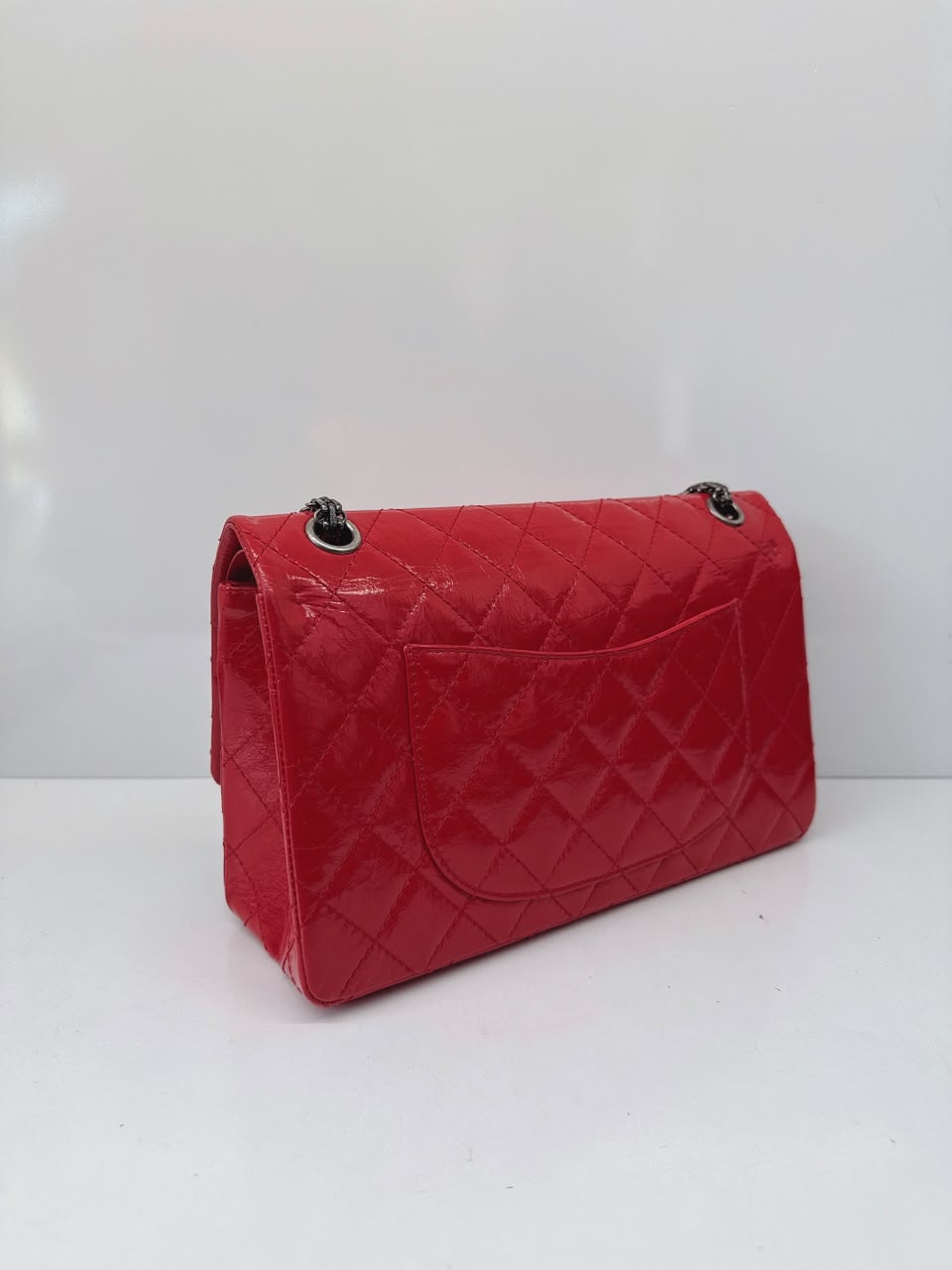 RED SHINY AGED CALFSKIN 2.55 REISSUE DOUBLE FLAP BAG