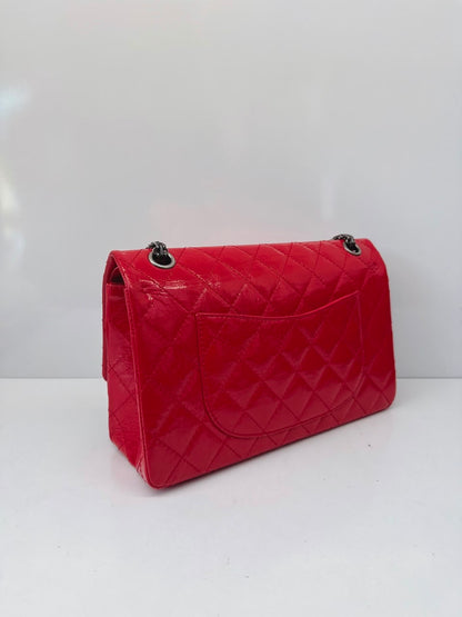 RED SHINY AGED CALFSKIN 2.55 REISSUE DOUBLE FLAP BAG