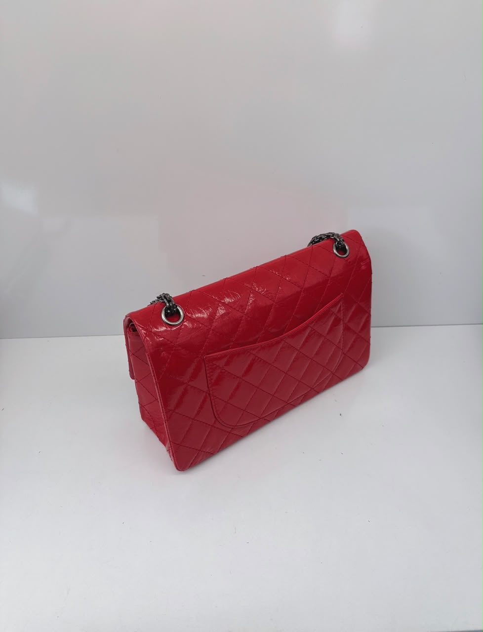 RED SHINY AGED CALFSKIN 2.55 REISSUE DOUBLE FLAP BAG