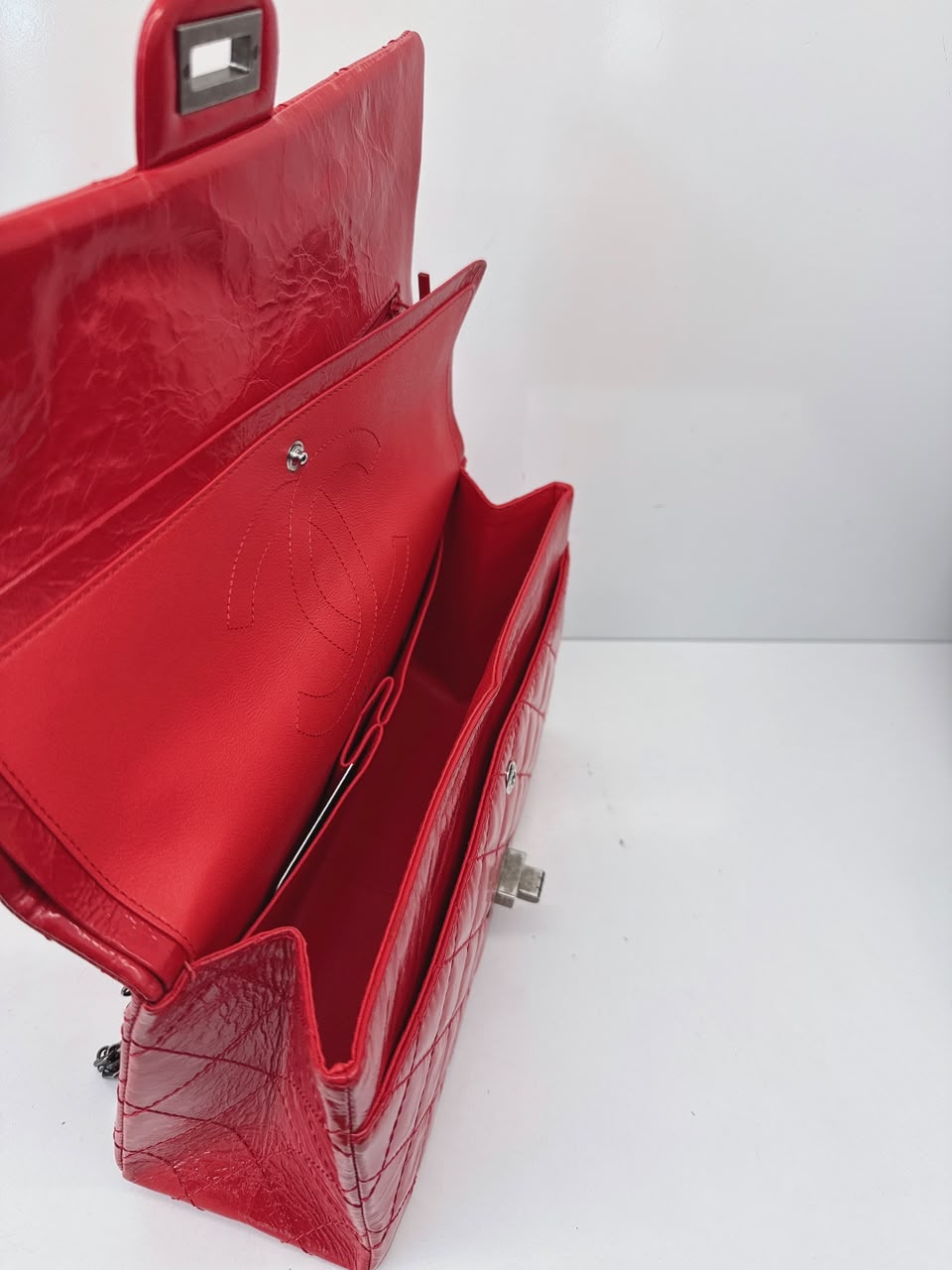 RED SHINY AGED CALFSKIN 2.55 REISSUE DOUBLE FLAP BAG