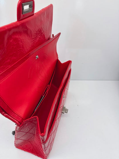 RED SHINY AGED CALFSKIN 2.55 REISSUE DOUBLE FLAP BAG