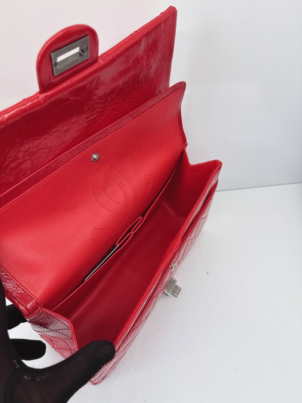 RED SHINY AGED CALFSKIN 2.55 REISSUE DOUBLE FLAP BAG