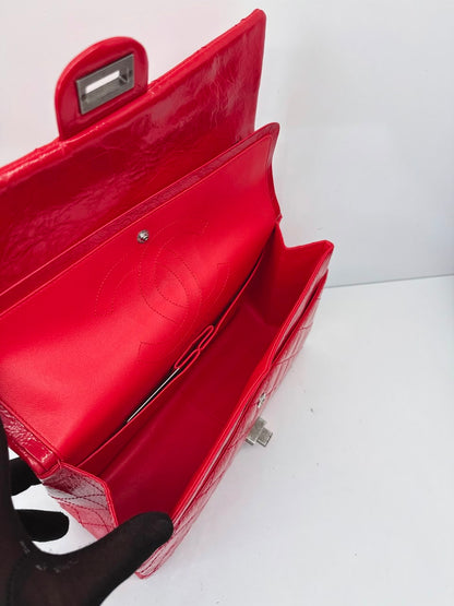 RED SHINY AGED CALFSKIN 2.55 REISSUE DOUBLE FLAP BAG
