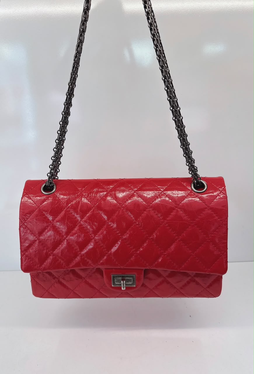RED SHINY AGED CALFSKIN 2.55 REISSUE DOUBLE FLAP BAG