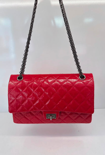 RED SHINY AGED CALFSKIN 2.55 REISSUE DOUBLE FLAP BAG