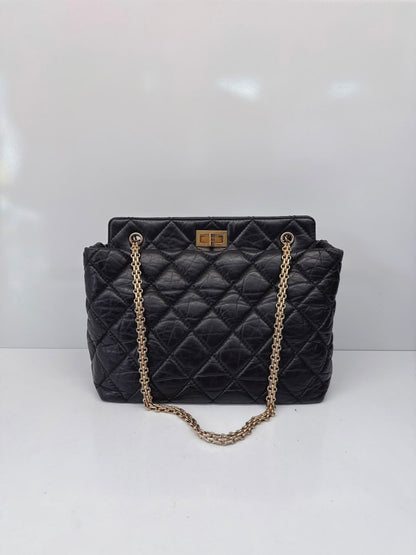 BLACK AGED CALFSKIN LEATHER 2.55 REISSUE MEDIUM TOTE BAG