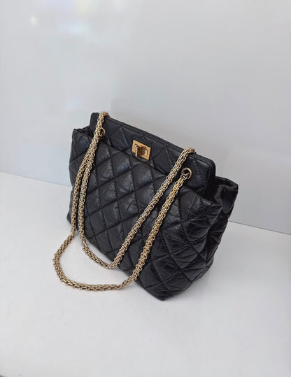 BLACK AGED CALFSKIN LEATHER 2.55 REISSUE MEDIUM TOTE BAG