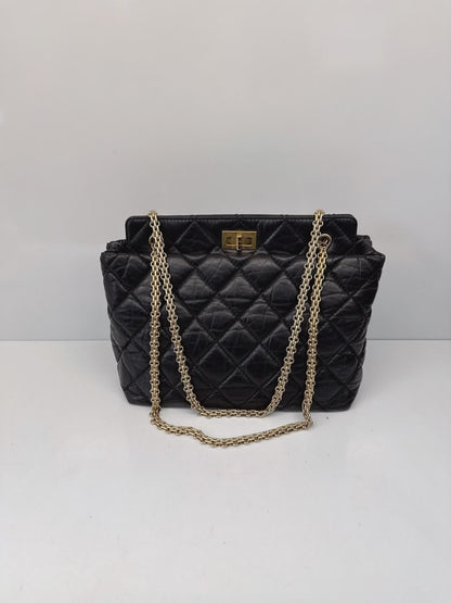 BLACK AGED CALFSKIN LEATHER 2.55 REISSUE MEDIUM TOTE BAG