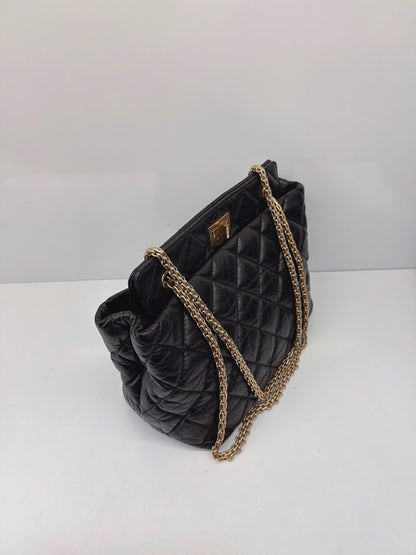 BLACK AGED CALFSKIN LEATHER 2.55 REISSUE MEDIUM TOTE BAG