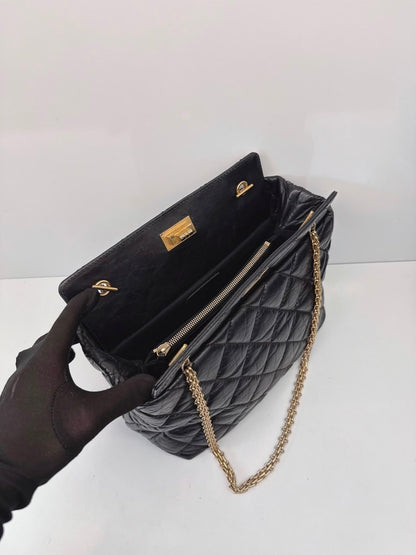 BLACK AGED CALFSKIN LEATHER 2.55 REISSUE MEDIUM TOTE BAG
