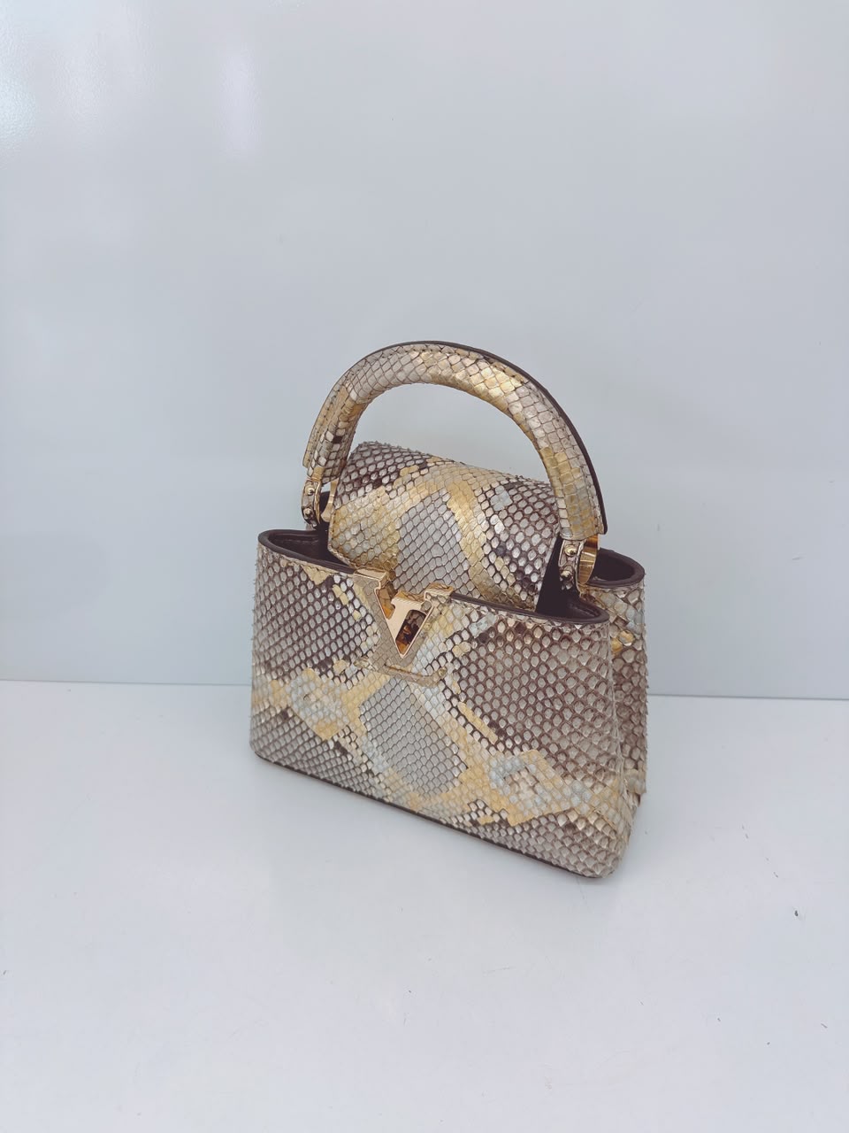 BEIGE GOLD PYTHON LEATHER MINI CAPUCINES BAG