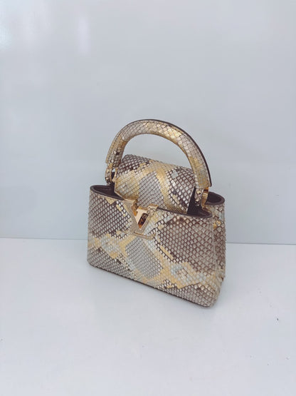 BEIGE GOLD PYTHON LEATHER MINI CAPUCINES BAG
