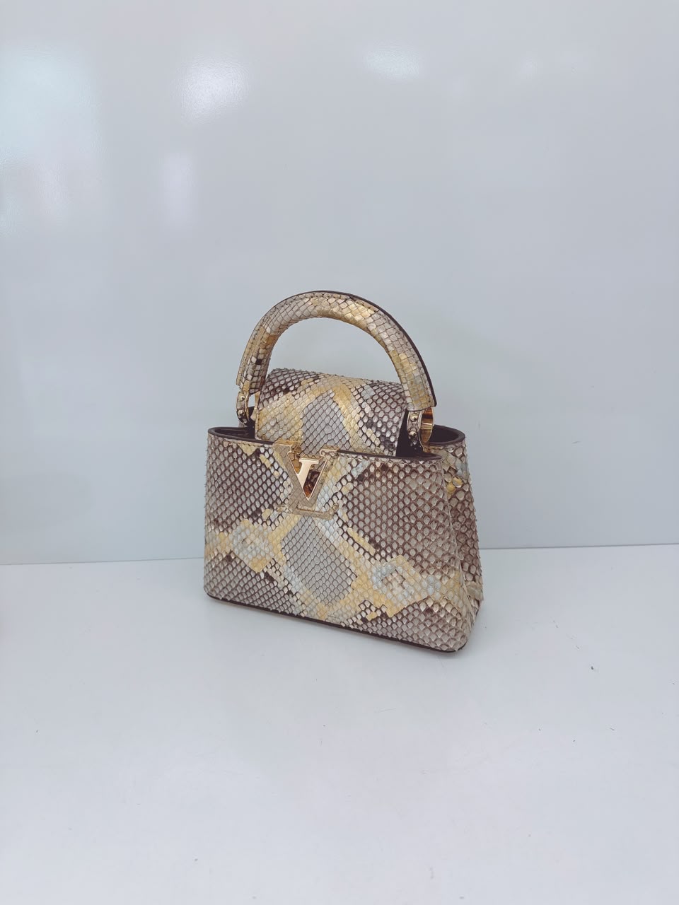BEIGE GOLD PYTHON LEATHER MINI CAPUCINES BAG