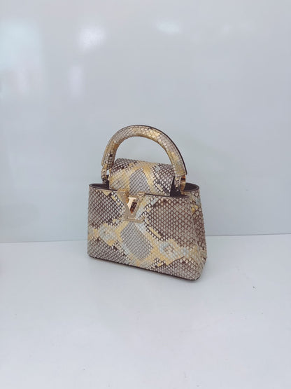 BEIGE GOLD PYTHON LEATHER MINI CAPUCINES BAG