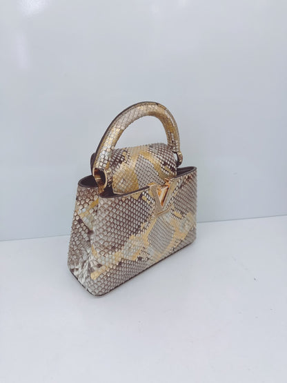 BEIGE GOLD PYTHON LEATHER MINI CAPUCINES BAG