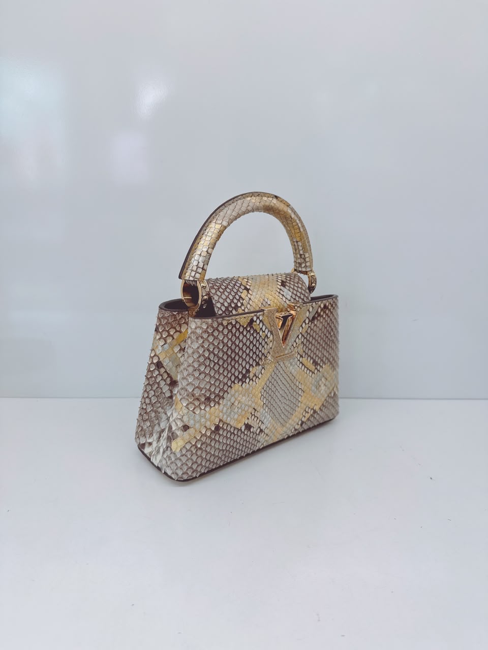 BEIGE GOLD PYTHON LEATHER MINI CAPUCINES BAG