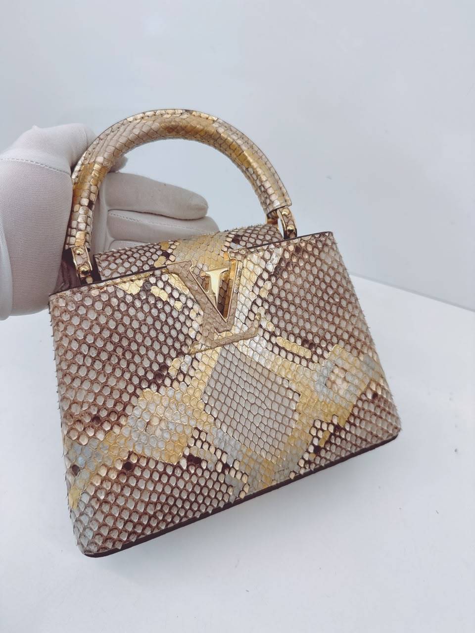 BEIGE GOLD PYTHON LEATHER MINI CAPUCINES BAG